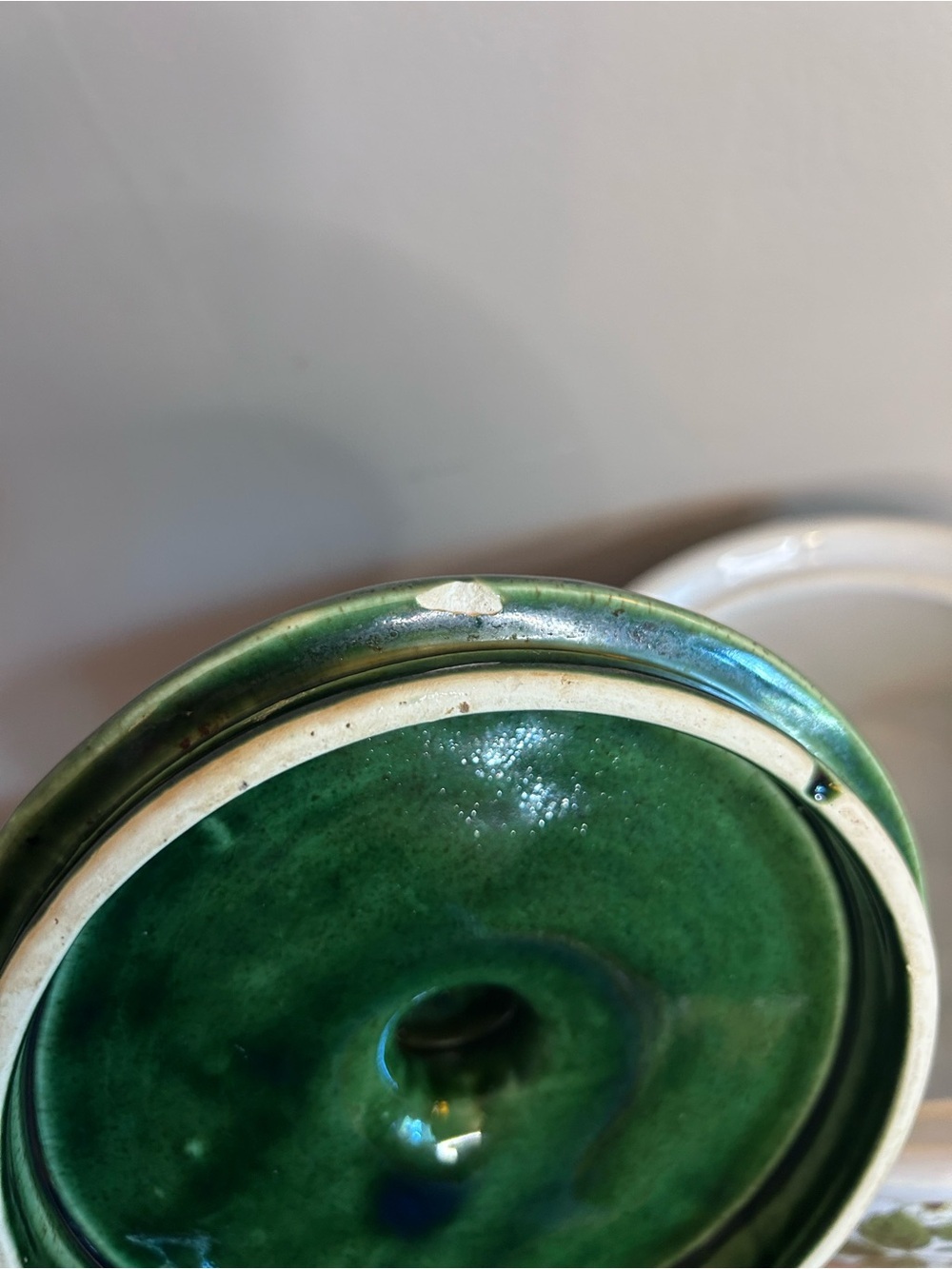 Vintage White Ceramic Strawberry Canister with Green Lid - Picture 3 of 5